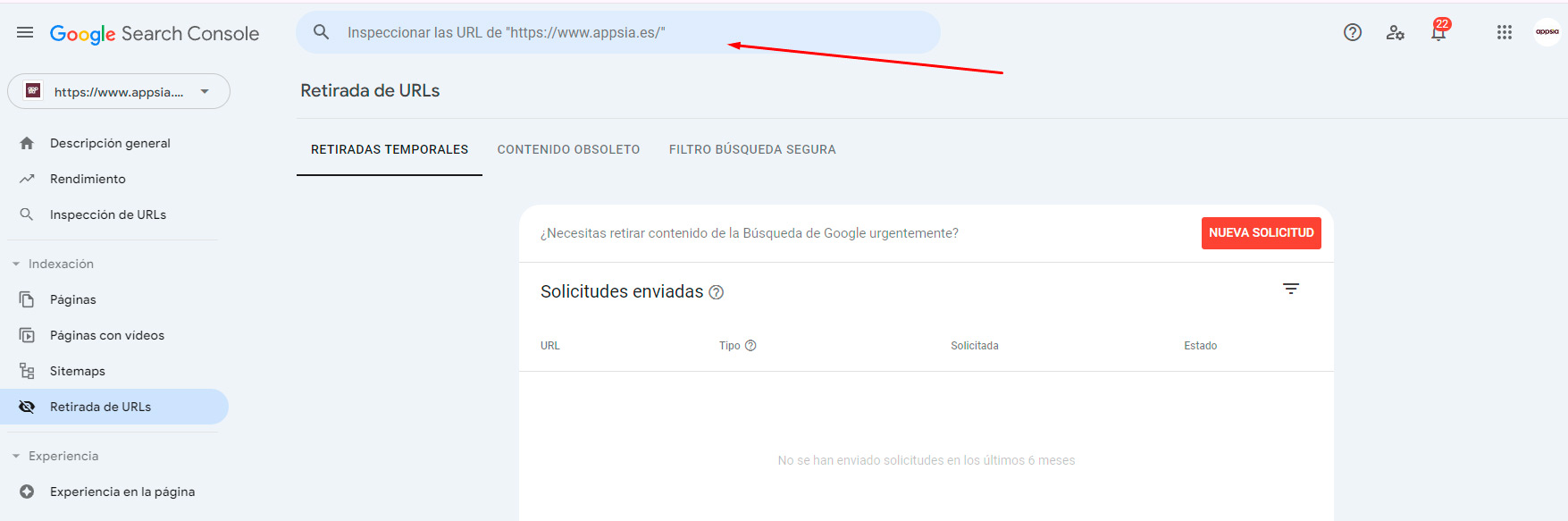 inspeccionar urls google search console
